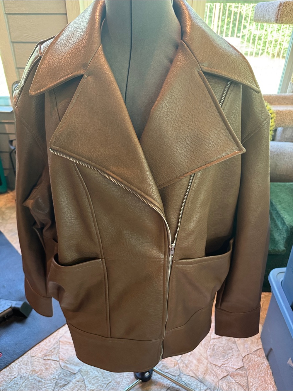 Ashley Graham Brown Faux Leather Moto Jacket Coat